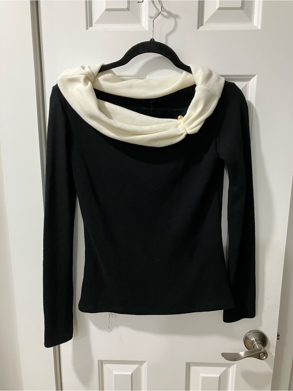 Zara Black Sweater with Cream Cowl Neck